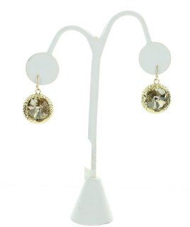 Designer Earrings, Rhinestone, Borwn Topaz Crystal Bezeled Dangle Earrings. Jewelry