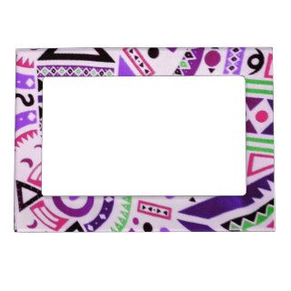 Trendy Colorful Purple Green Abstract Tribal Photo Frame Magnets