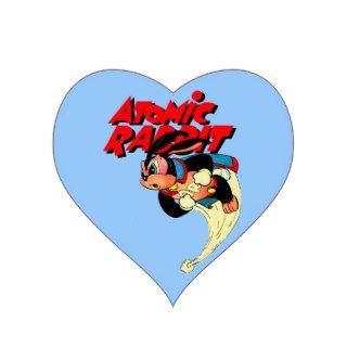 Flying Rabbit Superhero Cartoon Art Heart Stickers