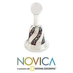 Handcrafted Nickel plated Brass 'Floral Medley' Bell (India) Novica Accent Pieces