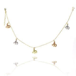 14K Tri Color Gold Sparkle Ball Chain Elephant Charms 9+1" Extender spring ring clasp Anklets Jewelry