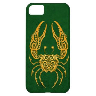 Intricate Yellow Cancer Zodiac on Green iPhone 5C Covers