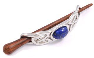 St Justin, Pewter Large Cab Hair Slide  Rosewood Pin   Lapis Lazuli Jeweled Hair Clips Jewelry