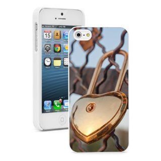 Apple iPhone 5 5S White 5W454 Hard Back Case Cover Color Love Lock on Fence Paris Cell Phones & Accessories