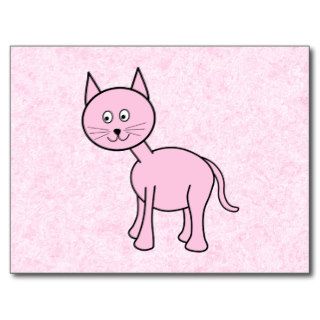Cute Pink Cat. Pink Background. Cartoon. Post Card
