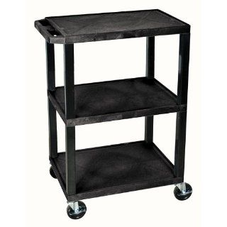 H. WILSON Movable 34"H 3 Shelf Multipurpose Tuffy Open Utility Cart w/ 4" Swivel Casters  Black