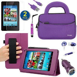 BIRUGEAR 8 Item Essential Accessories Bundle Kit for Hisense Sero 7 Pro (M470BSA)   7'' Android Tablet   Purple SlimBook HandStrap Leather Folio Stand Case included Computers & Accessories