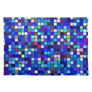 Vivid Blue Multicolored Square Tiles Pattern Placemat