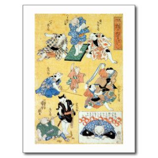 流行猫の狂言づくし, 国芳 Actors of The Cat, Kuniyoshi, Ukiyoe Post Cards