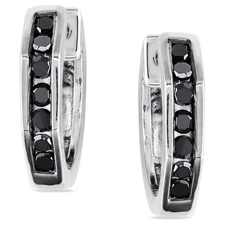 Miadora Sterling Silver 1/4ct TDW Black Diamond Hoop Earrings Miadora Diamond Earrings