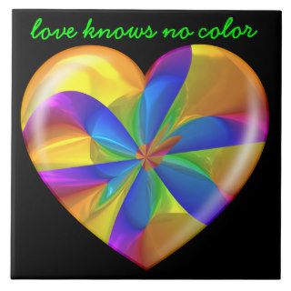 Love Knows No Color Kaleidoscope Amber Heart Ceramic Tiles