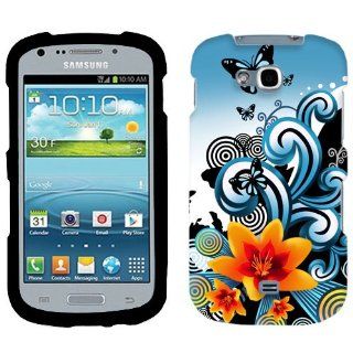 Samsung Galaxy Axiom Yellow Lily with Butterflies on Blue and Black Cover Cell Phones & Accessories