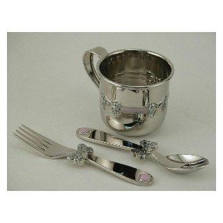 Baby Cup with Fork & Spoon Set with Pink Accents Kitchen & Dining