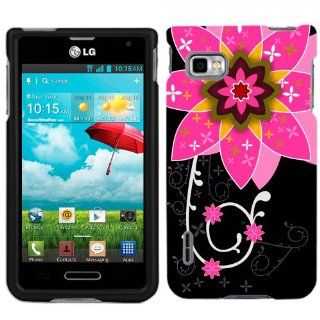 T Mobile LG Optimus F3 Big Pink Flower on Black Phone Case Cover Cell Phones & Accessories