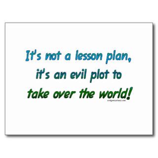 Evil plot not lesson plan post cards