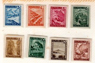 Postage Stamps Austria 8 Stamps of Various Designs dated 1945 46 Scott #455, 456, 457, 458, 459, 460 461 and 463 