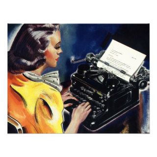 Vintage Business, Admin Secretary Typing a Letter Invite