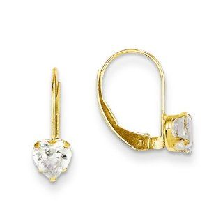 Genuine 14K Yellow Gold Cz Heart Leverback Earrings 0.8 Grams Of Gold Dangle Earrings Jewelry