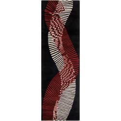 Hand tufted Contemporary Black/Red Striped Black Artist Studio New Zealand Wool Abstract Rug (2'6 x Surya Runner Rugs