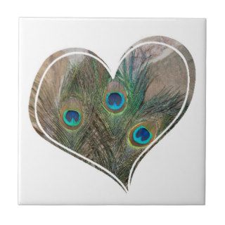 Peacock Feather Double Heart Tile