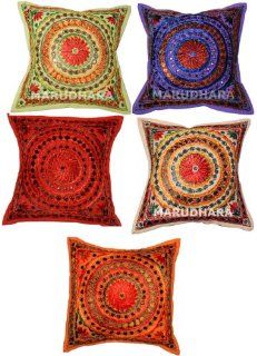 Wholesale Lot of 50 Pcs Embroidered Mirror Work Cushion Cover Set 16 X 16 Inches   Throw Pillow Covers