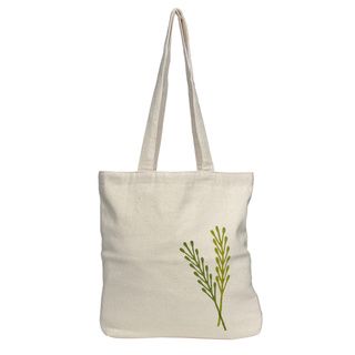 White/ Green Floral Woven Tote Bag (Nepal) Tote Bags
