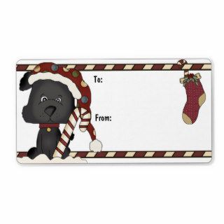 Black Puppy And Christmas Stocking Gift Label