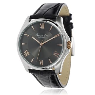Kenneth Cole Men's Stainless Steel Leather Band Watch with Charcoal Dial Kenneth Cole Men's Kenneth Cole Watches