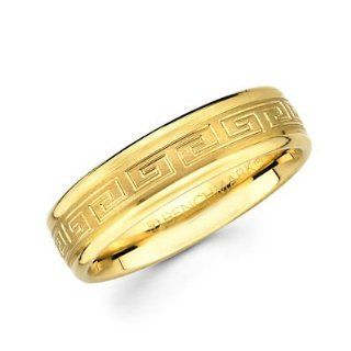 Solid 14k Yellow Gold Womens Mens Greek Design Satin Wedding Ring Band 6MM Size 11 Jewelry
