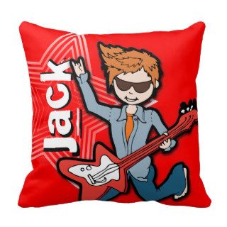 Kids name rockstar guitar boy bright red pillow