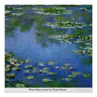 Water lilies in pond by Claude Monet Poster