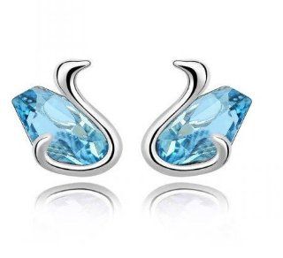 Charm Jewelry Swarovski Crystal Element 18k Gold Plated Aquamarine Blue Swan Dance Exquisite Fashion Stud Earrings Z#476 Zg4eeffa Jewelry