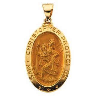 Clevereve's 14K Yellow Gold 23.50X16.00 mm Hollow Oval Saint Christopher Medal Pendant Necklaces Jewelry