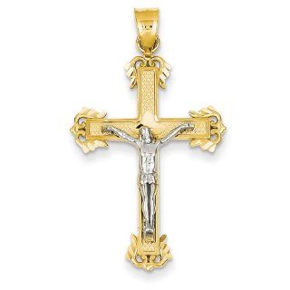 14k Two tone Diamond Cut Crucifix Charm Pendant 39mmx22mm Jewelry
