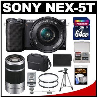 Sony Alpha NEX 5T Digital Camera & 16 50mm Lens (Black) with 55 210mm Lens + 64GB Card + Case + Flash + Battery + Tripod + Kit  Compact System Digital Cameras  Camera & Photo