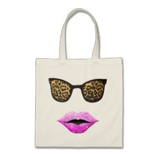Hipster Leopard print sunglasses & pink lips Tote Bag