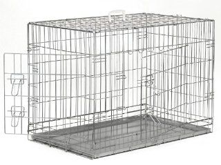 Premium Folding Silver Dog Crate w/ Metal Tray Pan   Double Door   48" Length  Pet Crates 