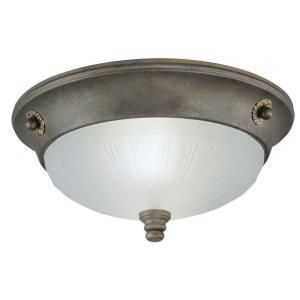 Westinghouse 2 Light Ceiling Fixture Excavated Bronze Interior Flush Mount with Frosted Rope and Reed Design Glass 6919300