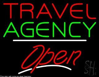 Travel Agency Script2 Open White Line Clear Backing Neon Sign 24" Tall x 31" Wide