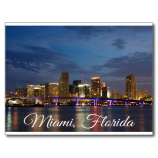 Miami Beach Night Skyline Florida Postcard