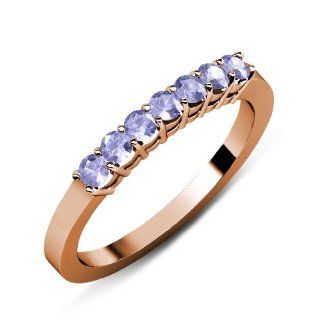 0.35cttw Natural Round Tanzanite (SI1 SI2 Clarity,Violet Color) 7 Stone Wedding Ring With Side Gallery Work in 14K Gold. TriJewels Jewelry