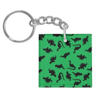 Dinosaur Silhouettes on Green Background Pattern Acrylic Keychains