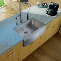 Vigo Stainless Steel Farmhouse Kitchen Sink, Faucet, Dispenser and Grid Vigo Sink & Faucet Sets