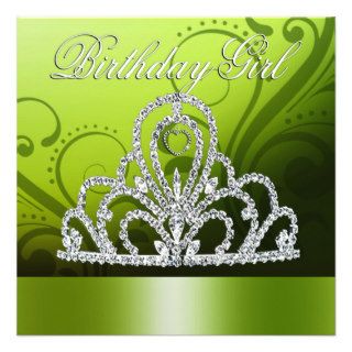 Princess Tiara Birthday Girl (lime) Invite