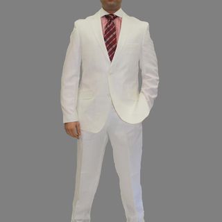 Angelino Litrico by Ferrecci Men's White Linen Blend Two piece Two button Suit Angelino Litrico Suits