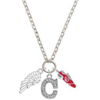 Crystal Silver Initial   C   White Wing and Red Running Shoe Silver Zoe Necklace Delight Jewelry