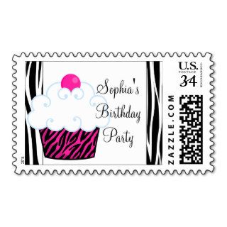 Pink Zebra Cupcake Pink Zebra Birthday Postage