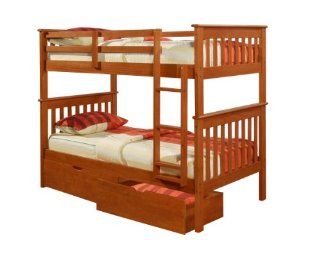 Bunk Bed Twin over Twin Mission Style in Espresso with Drawers Furniture & Decor