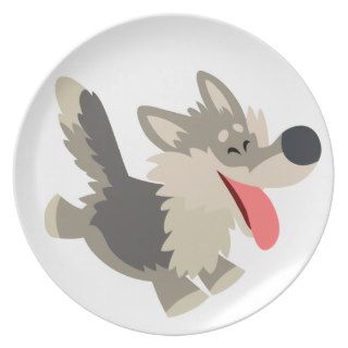 Cute Frolicsome Cartoon Wolf Plate