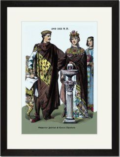Black Framed/Matted Print 17x23, Emperor Justinian and Queen Theodora 482 565   Artwork